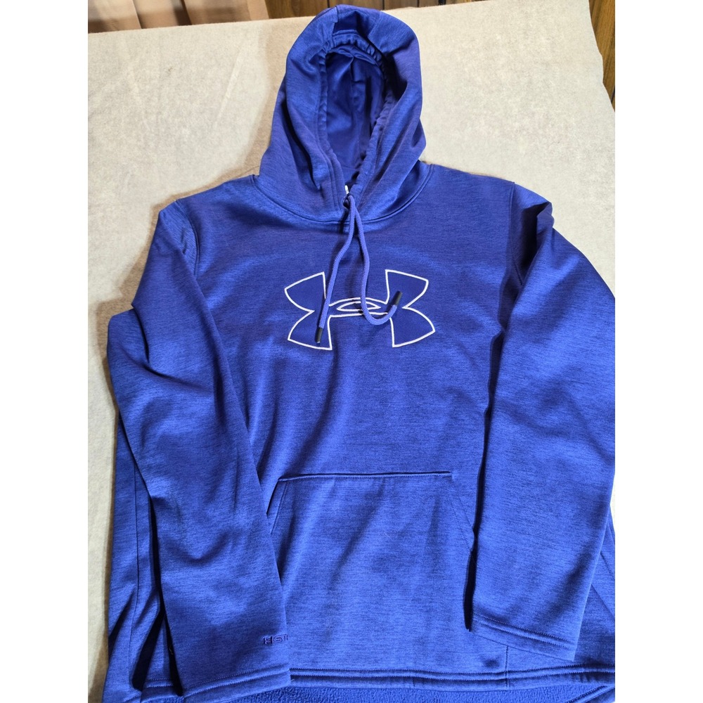 Under Armour Mens XL ColdGear Hoodie Blue Big Logo Loose Fit Sweatshirt Heather